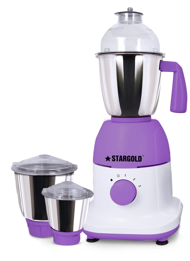 Stargold 600 Watts Mixer Grinder with 3 Stainless Steel Liquidising, Dry Grinding and Chutney Jar, Multi-Purpose Dry Wet Grinder for Masala, Spices, Nut Butters, Chutneys & More – Purple  - Image 1