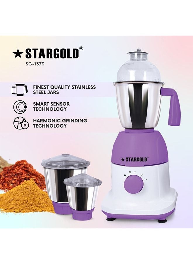 Stargold 600 Watts Mixer Grinder with 3 Stainless Steel Liquidising, Dry Grinding and Chutney Jar, Multi-Purpose Dry Wet Grinder for Masala, Spices, Nut Butters, Chutneys & More – Purple  - Image 2