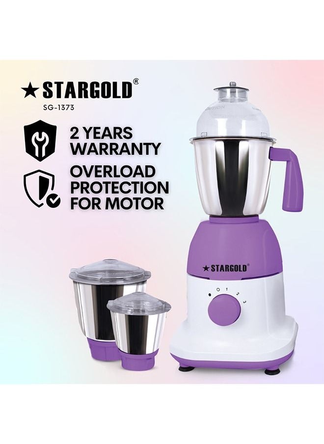 Stargold 600 Watts Mixer Grinder with 3 Stainless Steel Liquidising, Dry Grinding and Chutney Jar, Multi-Purpose Dry Wet Grinder for Masala, Spices, Nut Butters, Chutneys & More – Purple  - Image 4