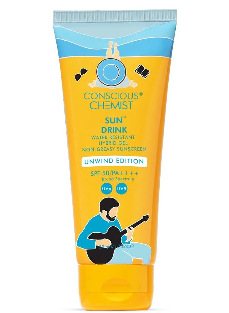 CONSCIOUS CHEMIST Dewy Ceramide Sunscreen SPF 50 PA++++ | For Oily Skin | Water Resistant UVA/B Protection | Fragrance-Free | For Men & Women | All Skin Types - Sun Drink (Unwind Edition) | 50g - Image 1