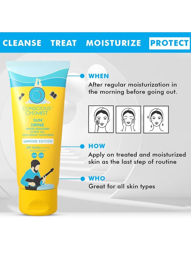 CONSCIOUS CHEMIST Dewy Ceramide Sunscreen SPF 50 PA++++ | For Oily Skin | Water Resistant UVA/B Protection | Fragrance-Free | For Men & Women | All Skin Types - Sun Drink (Unwind Edition) | 50g - Image 4