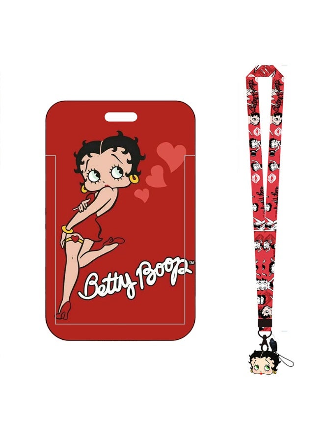 NIBEMINENT 1 - Piece Betty Boop Kpop Photo Card Holder Pendant Key Chain ID Badge Holder ID Card Holder Photo Card Protector for School ID Office ID Access Card for Women Girls