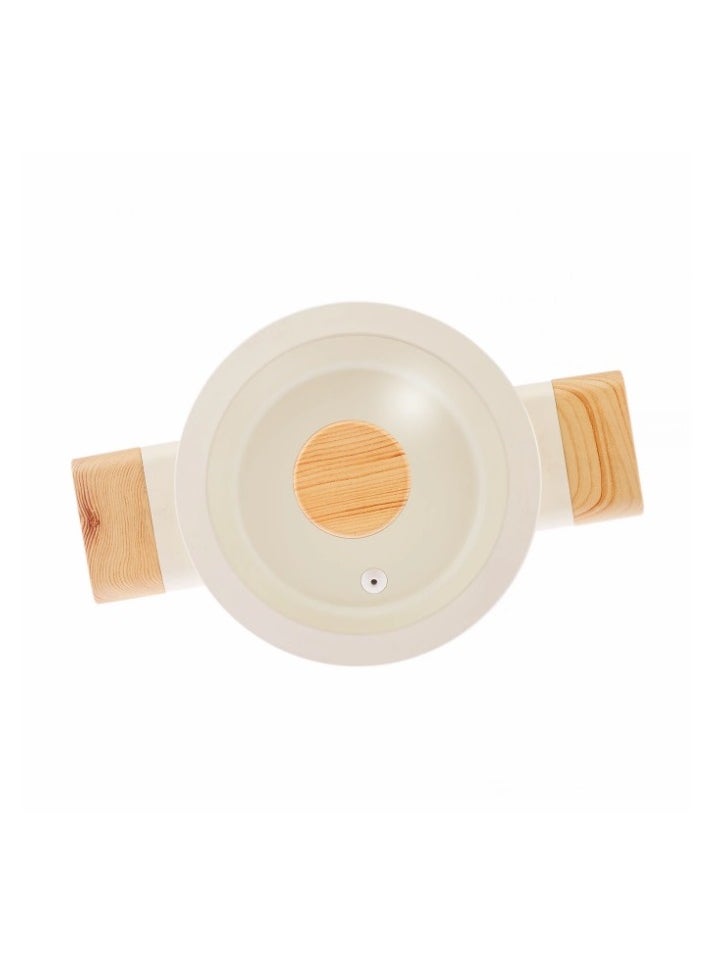 Homemaker - Swiss Crystal High Quality Ceramic Coating Non-Stick Casserole - 18cm- Glass Lid With Protective Silicon Edge - Natural Wood Handles and Knob - Beige - Image 1