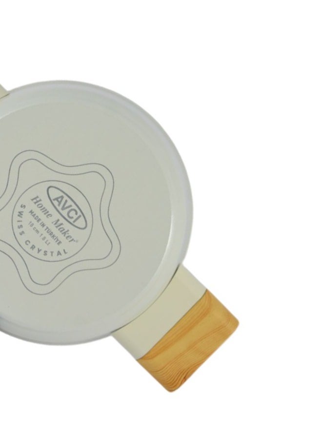 Homemaker - Swiss Crystal High Quality Ceramic Coating Non-Stick Casserole - 18cm- Glass Lid With Protective Silicon Edge - Natural Wood Handles and Knob - Beige - Image 1