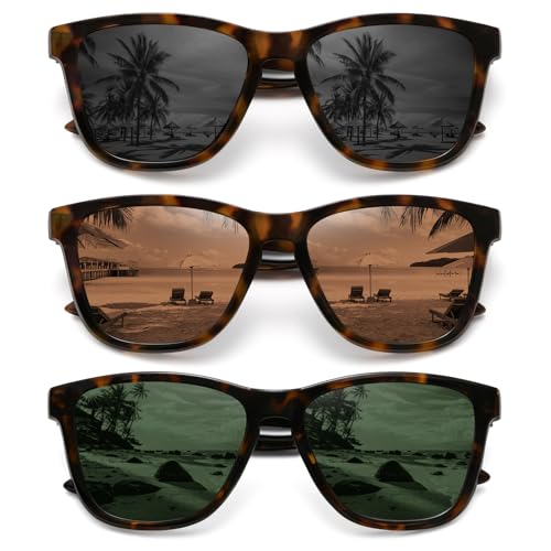 MEETSUN Polarized Sunglasses for Women Men Trendy Classic Retro Designer Style Fashion UV400 Protection 3 PACK Tortoise Brown Grey Green - Image 1