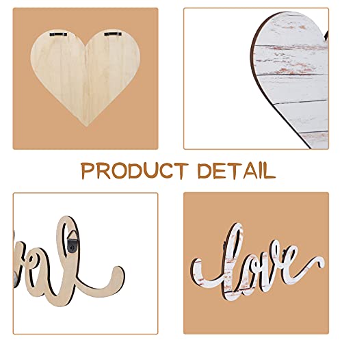 Chitidr 3 Pcs Wooden Hearts Decor Heart Wooden Sign Rustic Hanging Love Plaque for Wall Home Farmhouse Living Room Bedroom Gifts(White) - Image 2