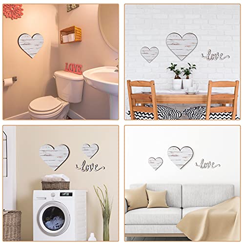 Chitidr 3 Pcs Wooden Hearts Decor Heart Wooden Sign Rustic Hanging Love Plaque for Wall Home Farmhouse Living Room Bedroom Gifts(White) - Image 5