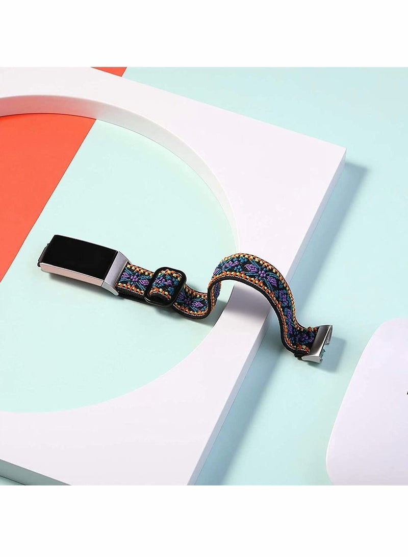 Y&D Adjustable Elastic Bands Compatible for Fitbit Charge 4, 3, Breathable Loop Fabric Pattern Replacement Strap Stretchy Wristbands Women Men, Nylon Sport (Aztec Purple) - Image 2