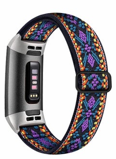 Y&D Adjustable Elastic Bands Compatible for Fitbit Charge 4, 3, Breathable Loop Fabric Pattern Replacement Strap Stretchy Wristbands Women Men, Nylon Sport (Aztec Purple)  - Image 1
