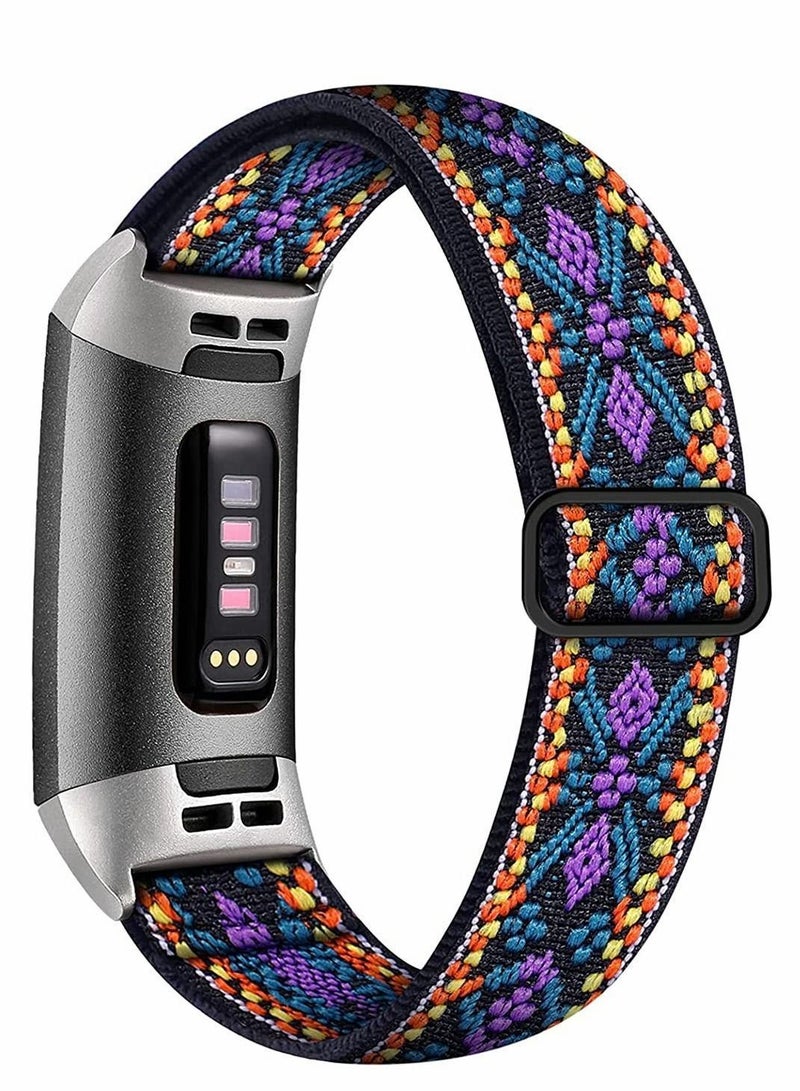 Y&D Adjustable Elastic Bands Compatible for Fitbit Charge 4, 3, Breathable Loop Fabric Pattern Replacement Strap Stretchy Wristbands Women Men, Nylon Sport (Aztec Purple) - Image 1