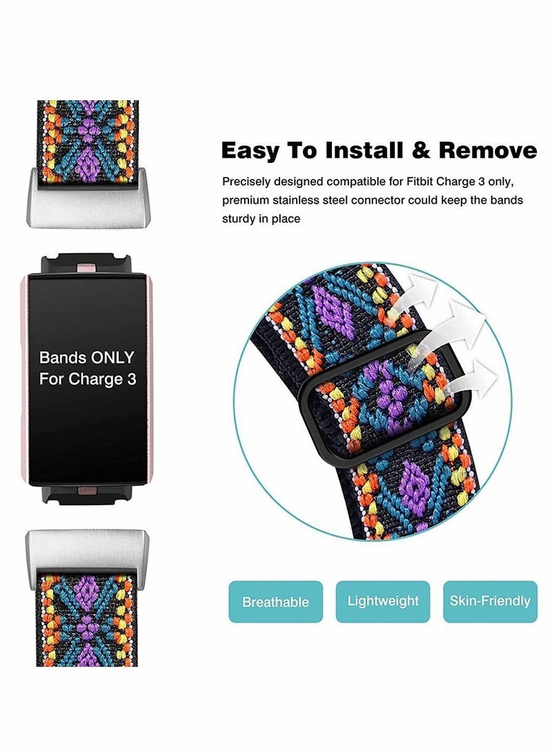 Y&D Adjustable Elastic Bands Compatible for Fitbit Charge 4, 3, Breathable Loop Fabric Pattern Replacement Strap Stretchy Wristbands Women Men, Nylon Sport (Aztec Purple) - Image 5