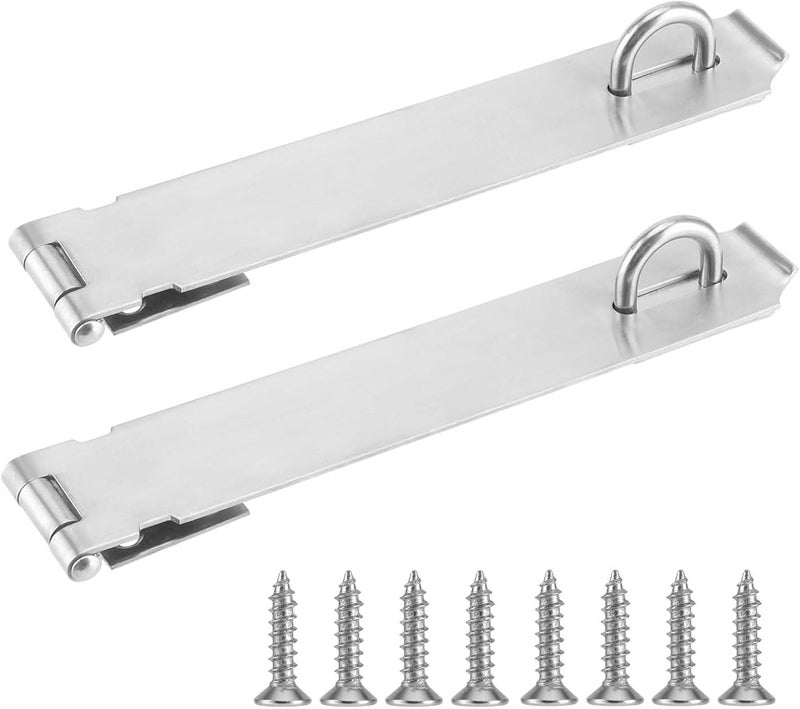 JAPCHET 2 Pack 8 Inch Heavy Duty Door Hasp Latch Stainless Steel Padlock Hasp Door Hasp Lock with Screws Padlock Clasp Hasp Latch for Fence Gate Door Window Cabinets Silver - Image 1