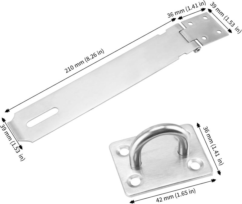 JAPCHET 2 Pack 8 Inch Heavy Duty Door Hasp Latch Stainless Steel Padlock Hasp Door Hasp Lock with Screws Padlock Clasp Hasp Latch for Fence Gate Door Window Cabinets Silver - Image 2