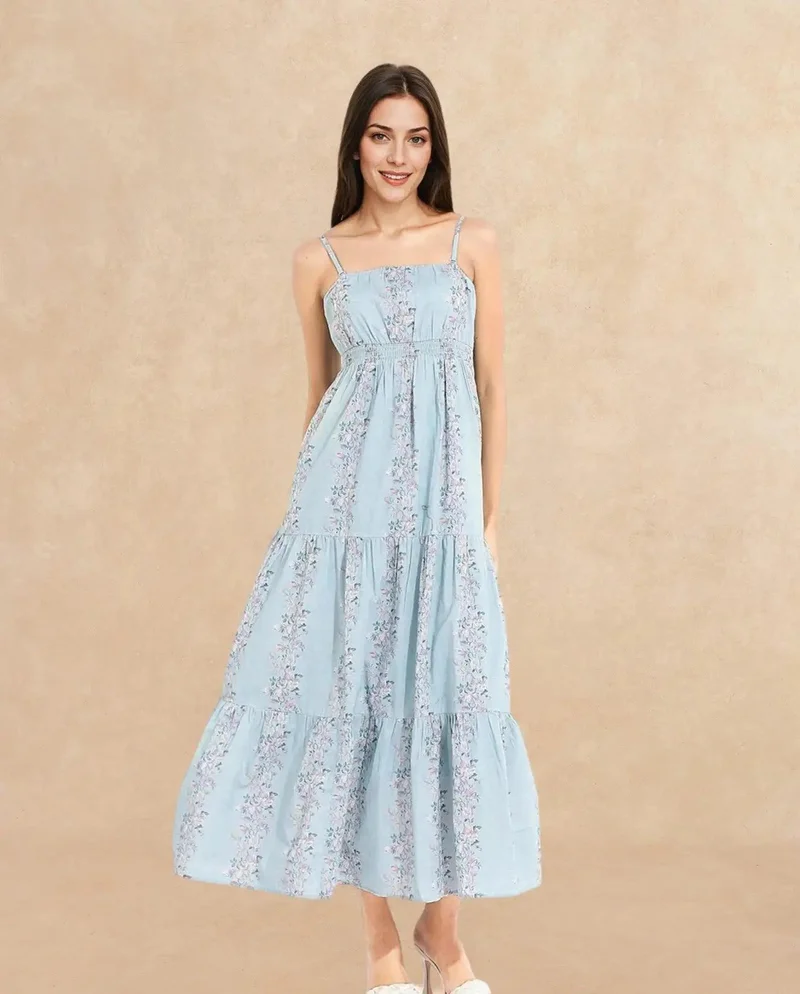 ريريزم Women's Floral Print Maxi Dress With Shoulder Straps