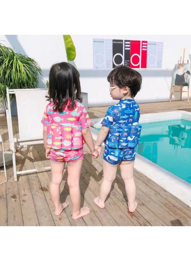 Generic Boys and girls one-piece buoyancy water suit, cute cartoon boxer baby swimsuit, short-sleeve swimming vest, zipper buoyancy swimsuit + swimming cap set. - Image 4