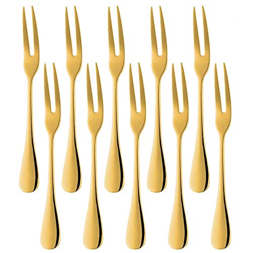 Comicfs 20-Piece Stainless Steel Forks, 5.3 Inches, Seafood Crab Forks Escargot Fork 2 Prong Tasting Appetizer Forks Dessert Cocktail Salad Fruit Fork for Party Travel (Gold) - Image 1