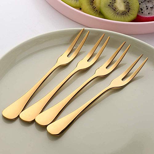 Comicfs 20-Piece Stainless Steel Forks, 5.3 Inches, Seafood Crab Forks Escargot Fork 2 Prong Tasting Appetizer Forks Dessert Cocktail Salad Fruit Fork for Party Travel (Gold) - Image 4