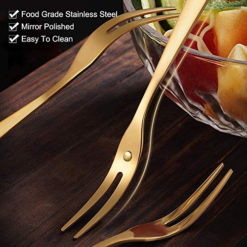 Comicfs 20-Piece Stainless Steel Forks, 5.3 Inches, Seafood Crab Forks Escargot Fork 2 Prong Tasting Appetizer Forks Dessert Cocktail Salad Fruit Fork for Party Travel (Gold) - Image 3