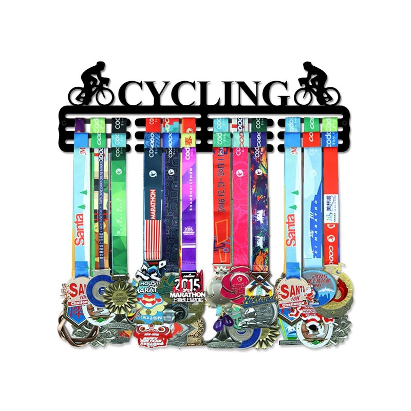 Resama Personalized Medal Hanger Display Holder Tiered Award Rack Cycling Medal Holder Display Hanger Rack FrameBlack Sturdy Steel MetalWall Mounted Over 50 Medals - Image 2