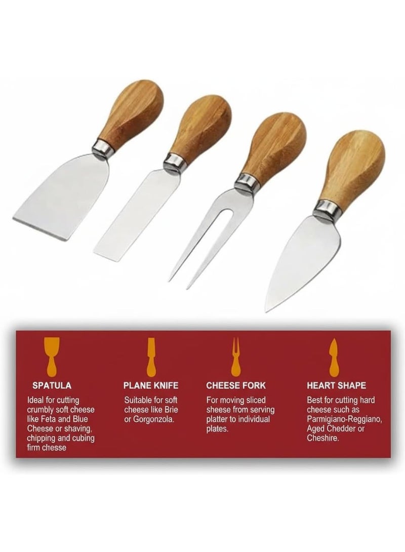 دونيكارت طقم لوح تقديم الجبن من الخيزران | 4 سكاكين جبن من الفولاذ المقاوم للصدأ | لوح شاركوتيري وتقديم طبيعي للجبن واللحوم والمقرمشات | هدية مثالية للحفلات وحفلات الزفاف والاستقبال المنزلي | 14 × 11 بوصة - Image 2