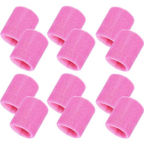 Bememo 12 Pack Sweatbands Sports Wristband Cotton Sweat Band for Men and Women, Good for Tennis, Basketball, Running, Gym, Working Out (Pink) - Image 1