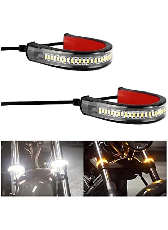 عربست 2PCS مصباح إشارة الانعطاف LED للدراجات النارية، أشرطة مرنة متعددة الألوان باللون الأبيض والبرتقالي، إشارات انحراف و إضاءة نهارية (DRL) مضادة للماء وقابلة للتعديل للدراجات النارية. - Image 1