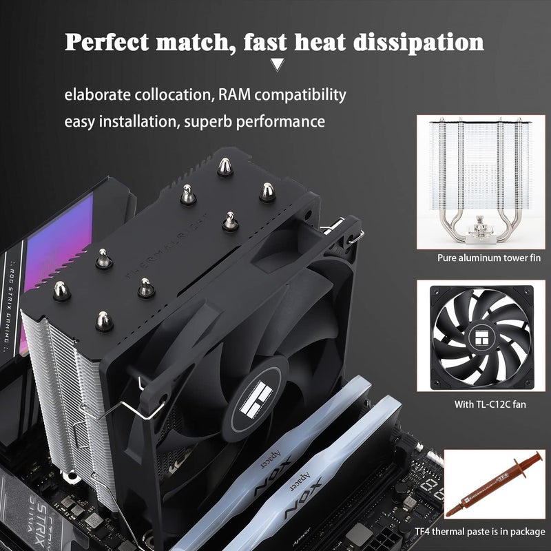 Thermalright Assassin X120 Refined SE CPU Air Cooler, 4 Heat Pipes, TL-C12 PWM Fan, Aluminium Heatsink Cover, AGHP Technology, for AMD AM4/AM5/Intel LGA 1150/1151/1155/1156/1200/1700 (AX120 R SE) - Image 4