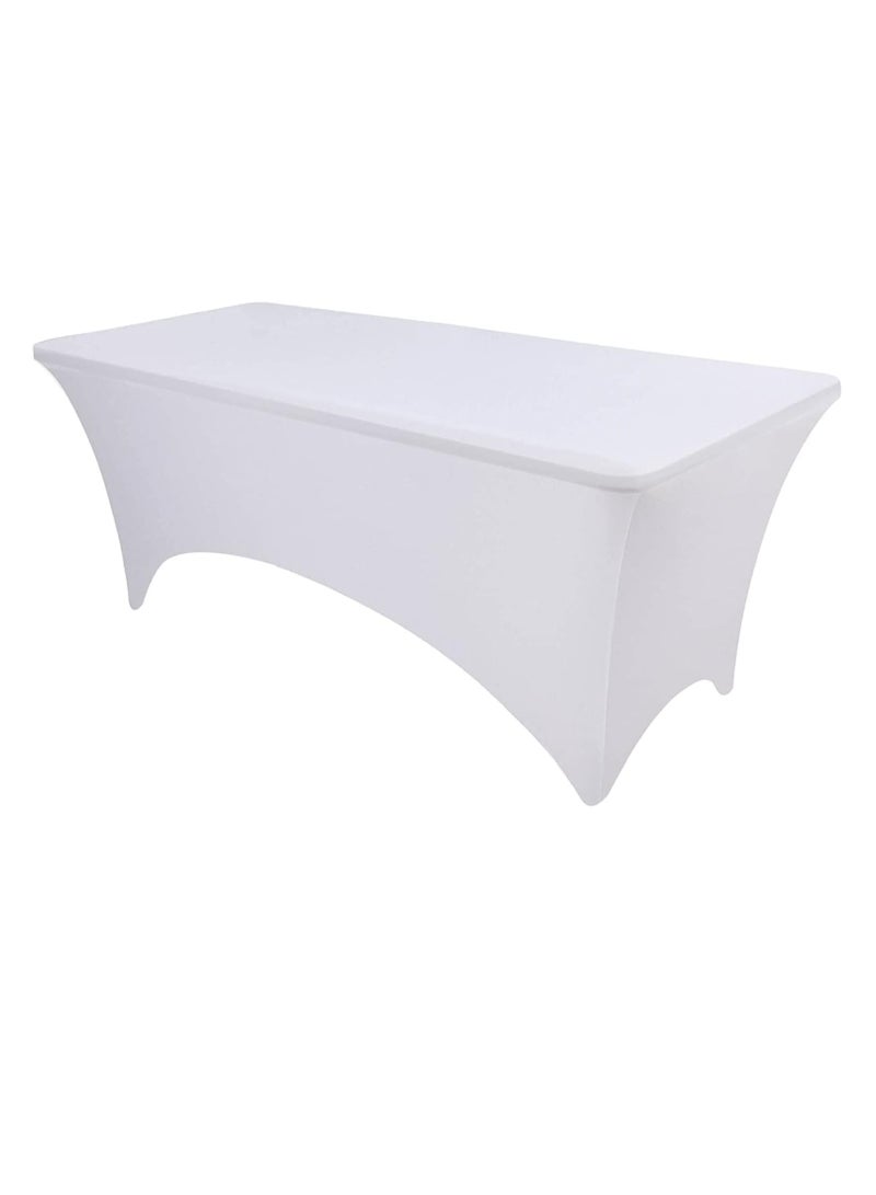 Premify White Spandex Table Cloth 6 Feet-Universal Fitted Washable Rectangular Table Cover Suitable for Weddings, Parties, Business Meet Ups and Banquets - Image 1