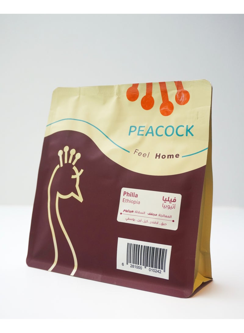 Peacock Coffee Beans Ethiopia Philia Natural Filter And Espresso 250 Gm