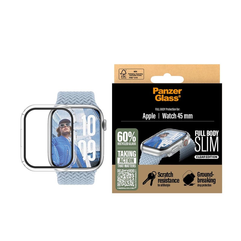 PanzerGlass Apple Watch Series 10 45mm 2024 Full Body Snap-On Screen Protector, Drop & Scratch Protection, Transparent - Image 1