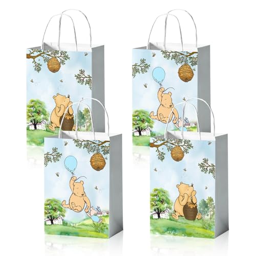 Reyoust 24 PCS Classic Pooh Bear Party Bags for Baby Shower Treat Bags Paper Goody Candy Bags for Boy Birthday Party Supplies and Decor - Image 1