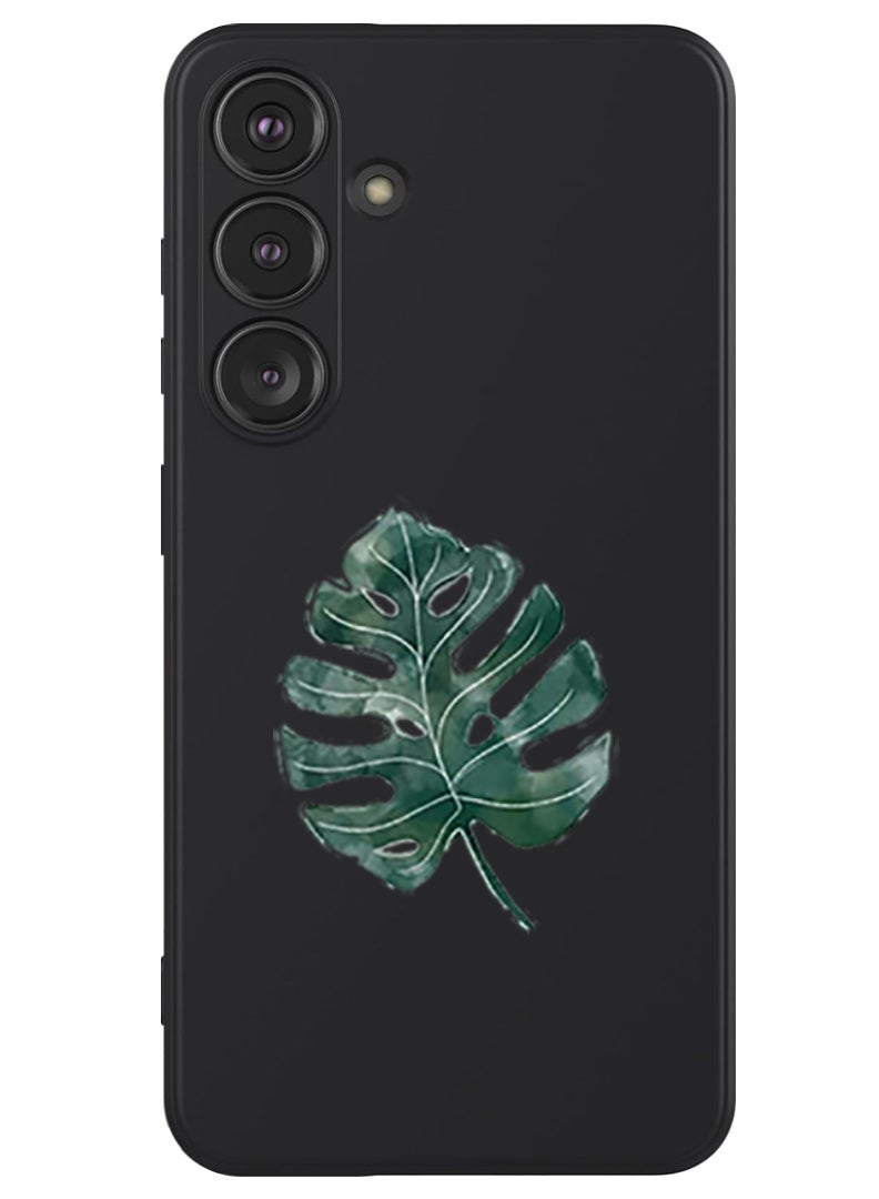 Theodor Protective Slim Fit Case Liquid Silicone Cover with Full Body Protection Anti-Scratch Shockproof Case For Samsung Galaxy S24 (Black) - Monstera Leave - Image 1