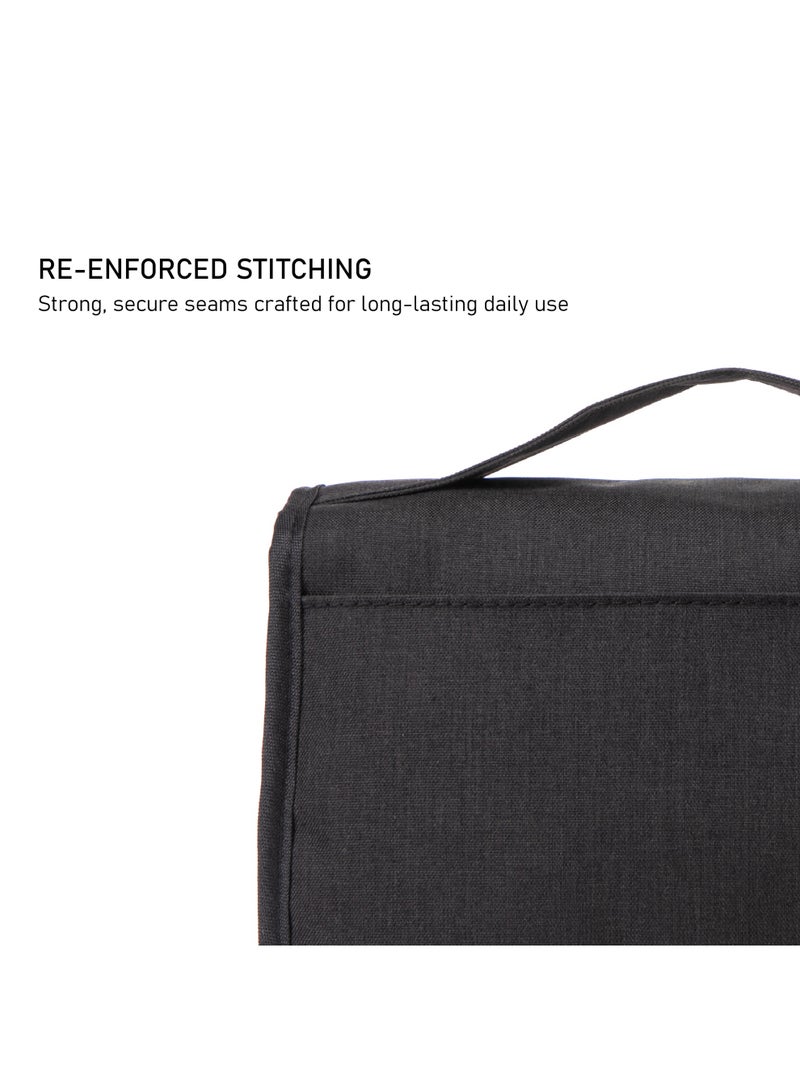 TOM CRUISER Hanging Travel Toiletry Bag, Tri-Fold Polyester Organizer with 360° Hook, Clear PVC Liquid Pocket, Mesh Compartments & Water-Resistant Exterior, Black - Image 2
