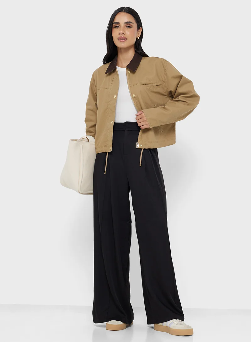 جينجر Wide Leg Trousers with Pleat Detail