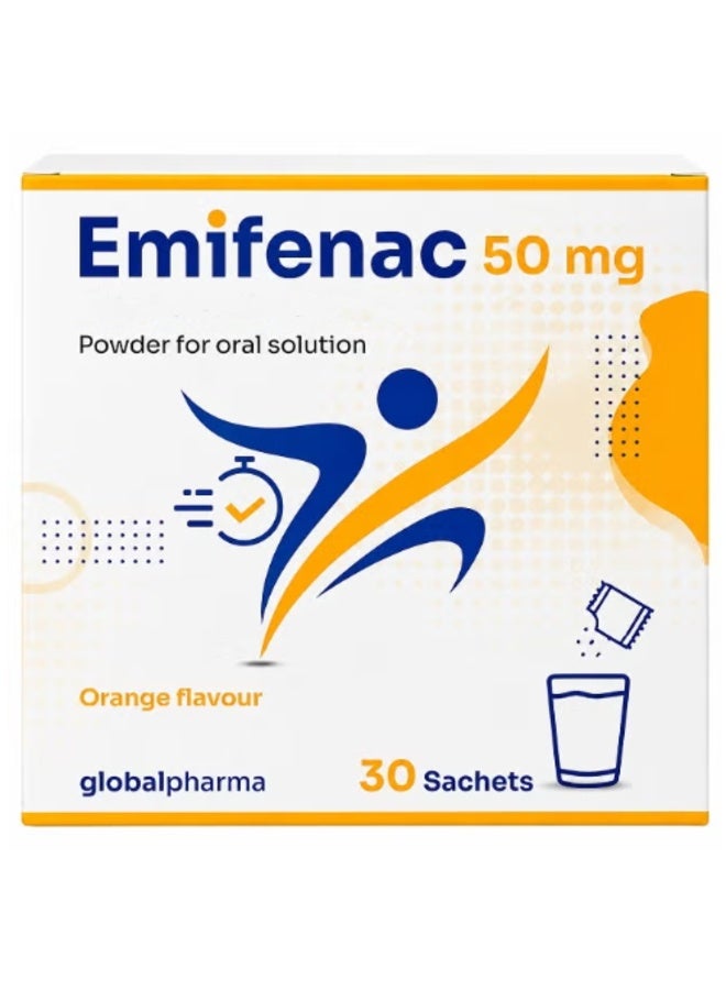 إيميفيناك (Emifenac) 50 ملجم، مسحوق لتحضير محلول فموي بنكهة البرتقال - 30 كيساً