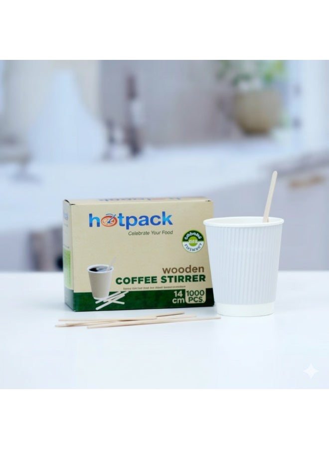 Hotpack Disposable Wooden Coffee Stirrers, 14cm, Pack of 1000 Pieces, Biodegradable - Image 1