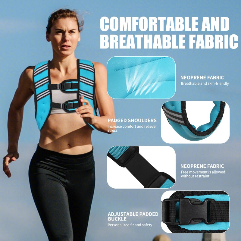 Top tasta Weighted Vest for Women Men, 6lb/8lb/12lb/16lb/20lb/25lb/30lb Adjustable Weight Vest with Reflective Stripes for Workout, Strength Training, Running, Fitness, Muscle Building, Weight Loss, Rucking Vest With Phone Pouch(Blue, 12lb) - Image 2