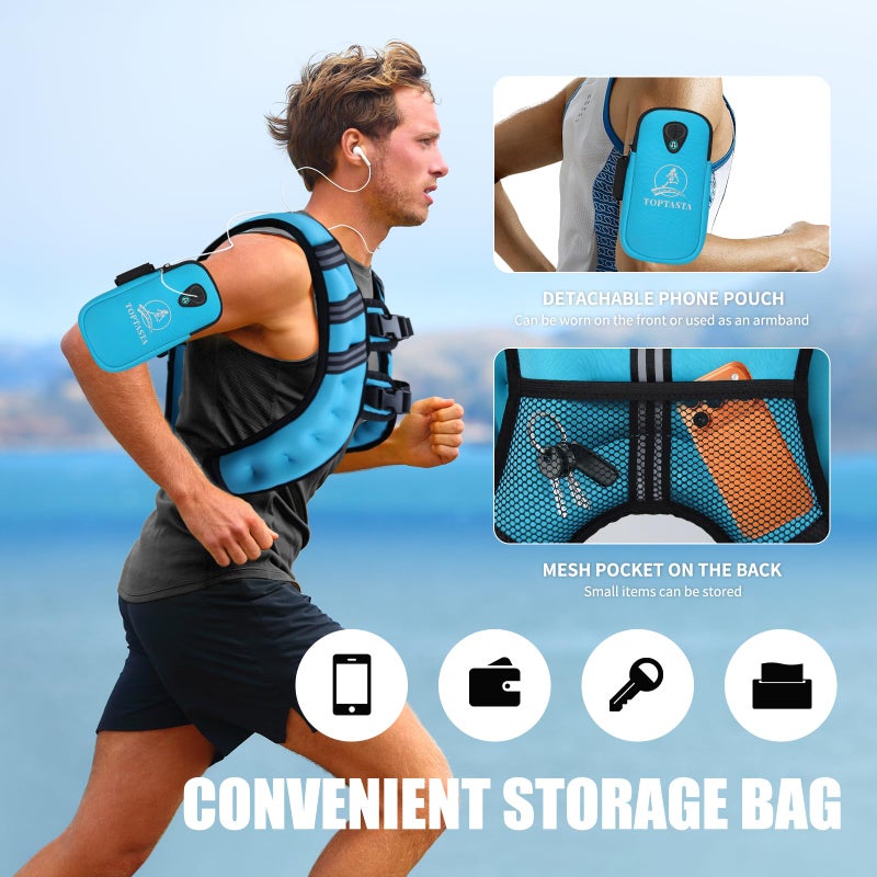 Top tasta Weighted Vest for Women Men, 6lb/8lb/12lb/16lb/20lb/25lb/30lb Adjustable Weight Vest with Reflective Stripes for Workout, Strength Training, Running, Fitness, Muscle Building, Weight Loss, Rucking Vest With Phone Pouch(Blue, 12lb) - Image 5