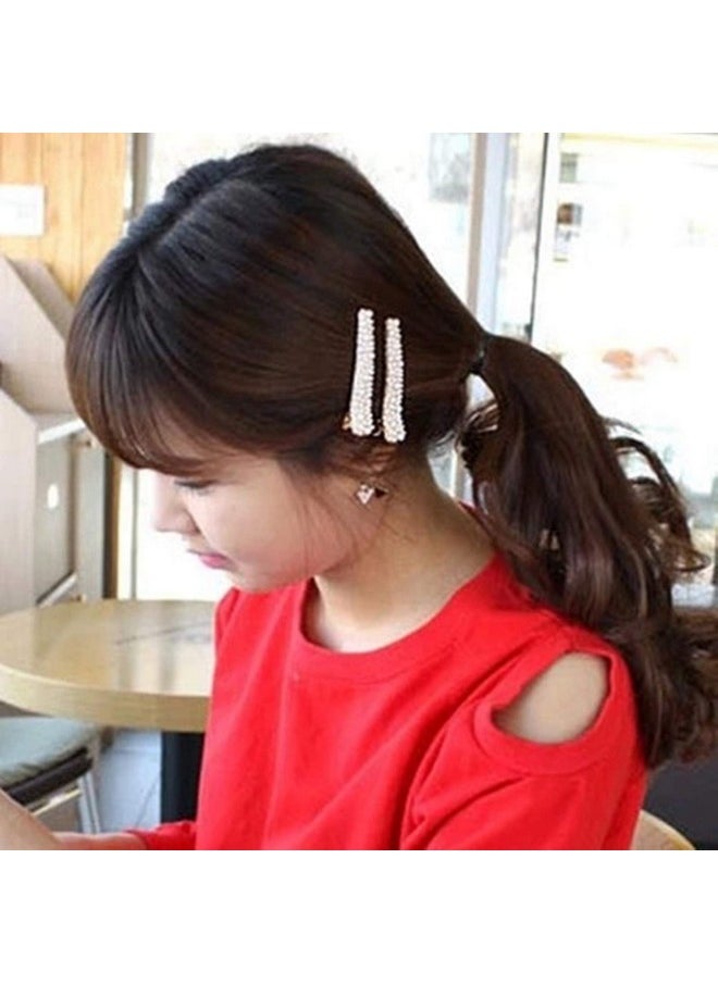 Ruihfas - Fashion 4Pcs Eyecatching Women Girls Pearl Rhinestone Beak Clip Duckbill Clip Alligator Clip Hair Clip Hairpin 2.36×0.4 Inch - Image 1
