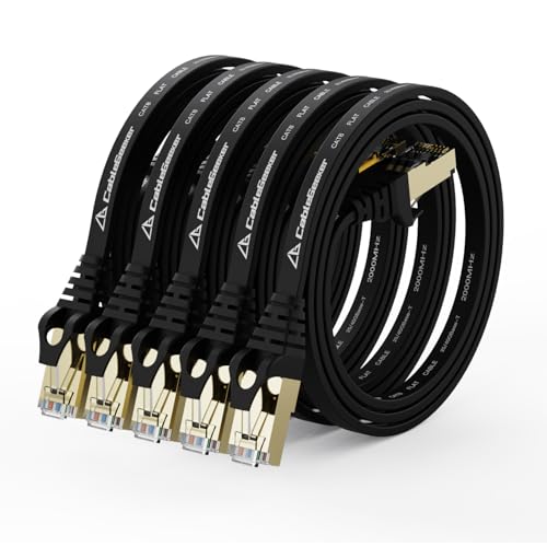 CableGeeker Cat 8 Ethernet Cable 1FT 5 Pack All-Black, 40Gbps 2000Mhz High Speed LAN Network Cable Gigabit Cat8 Patch Cables, Professional RJ45 Flat Internet Cable for Modem/Router/PC/PS5/Xbox - Image 1