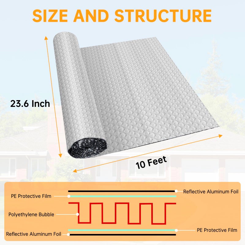 LSGCQ Reflective Foil Insulation, Double Reflective Bubble Insulation Sheet, Aluminum Foil Bubble Shield, Radiant Barrier Roll for RV Windows Weatherproofing (23.6''x 10Ft) - Image 5