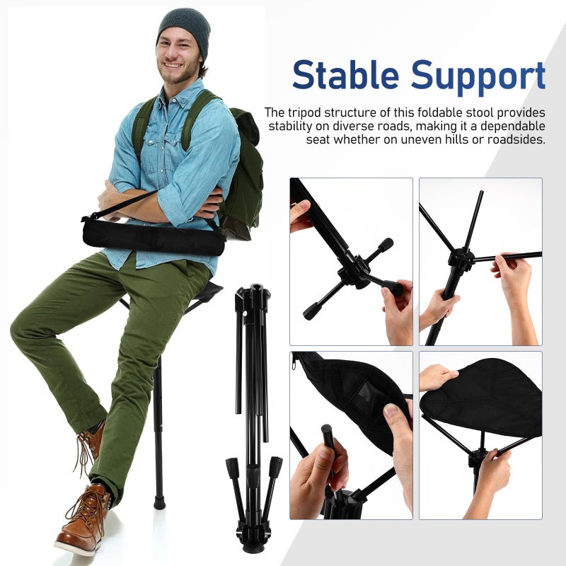Adjustable Height Folding Tripod Stool Portable Lightweight Outdoor Camping Chair - Image 5