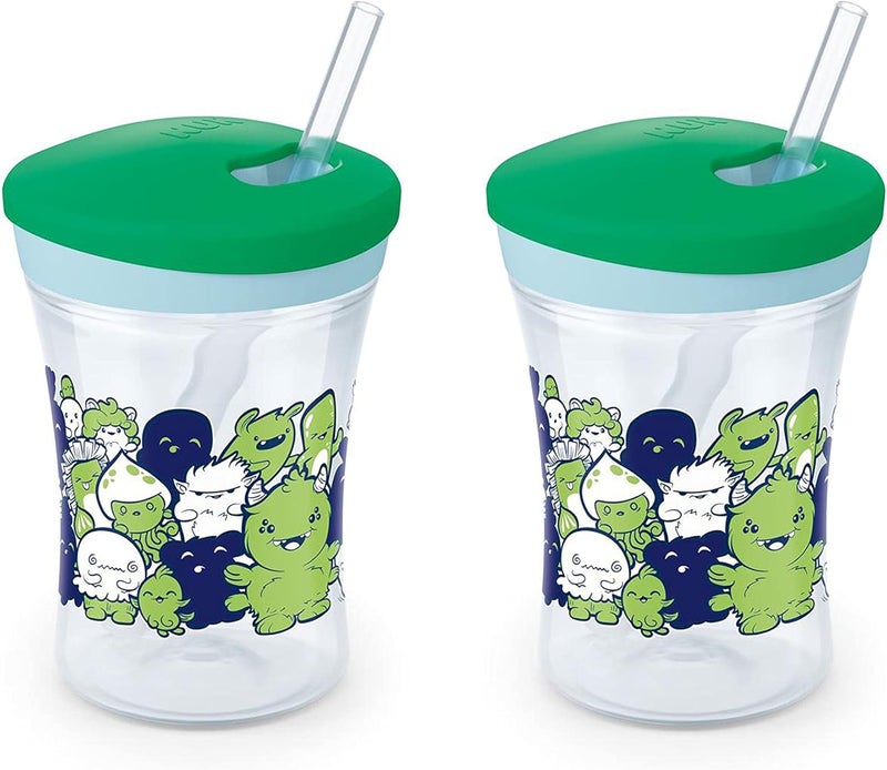 NUK Evolution Straw Cup - Hide 'N Seek Boy Design, 8 Ounce, 2 Pack - Image 1