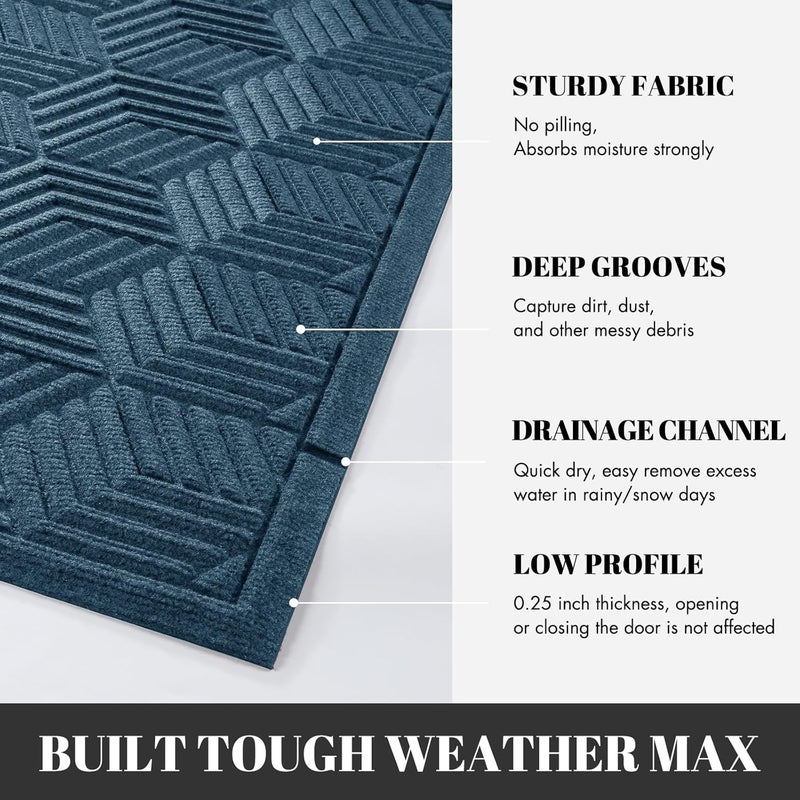 Yimobra Front Entrance Door Mat, All-Season Heavy Duty Outdoor Indoor Entryway Floor Mat, Sturdy Natural Rubber, Non Slip, Resist Dirt, Water Absorption, Easy Clean, 36X24 Inch, Blue - Image 3
