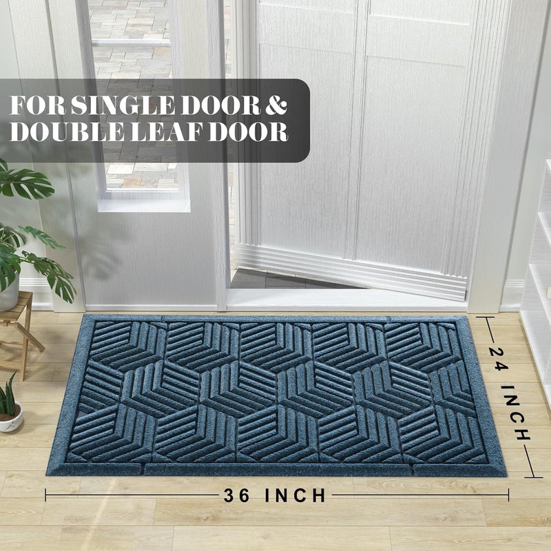 Yimobra Front Entrance Door Mat, All-Season Heavy Duty Outdoor Indoor Entryway Floor Mat, Sturdy Natural Rubber, Non Slip, Resist Dirt, Water Absorption, Easy Clean, 36X24 Inch, Blue - Image 2
