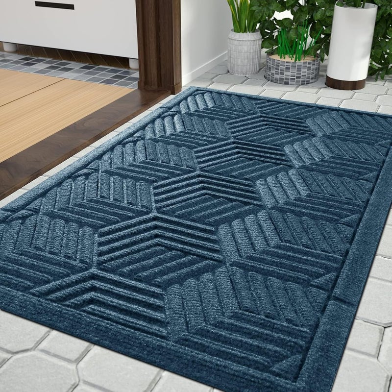 Yimobra Front Entrance Door Mat, All-Season Heavy Duty Outdoor Indoor Entryway Floor Mat, Sturdy Natural Rubber, Non Slip, Resist Dirt, Water Absorption, Easy Clean, 36X24 Inch, Blue - Image 1