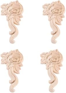 MUXSAM 4-Pack Wood Appliques Carved Onlay for Furniture(Style C:19x5.5cm/7.48"x2.17"), Corner Decal Rose Pattern - Image 1