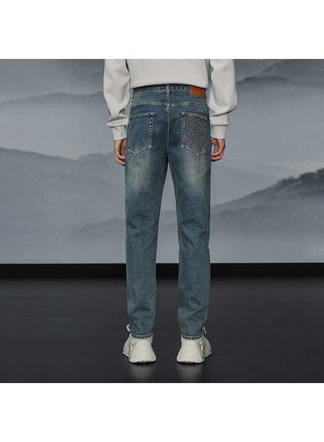 HLA Comfortable Slim Fit】25 Spring And Autumn Chinese Dragon Five-pocket Breathable And Durable Men's Jeans - Image 5