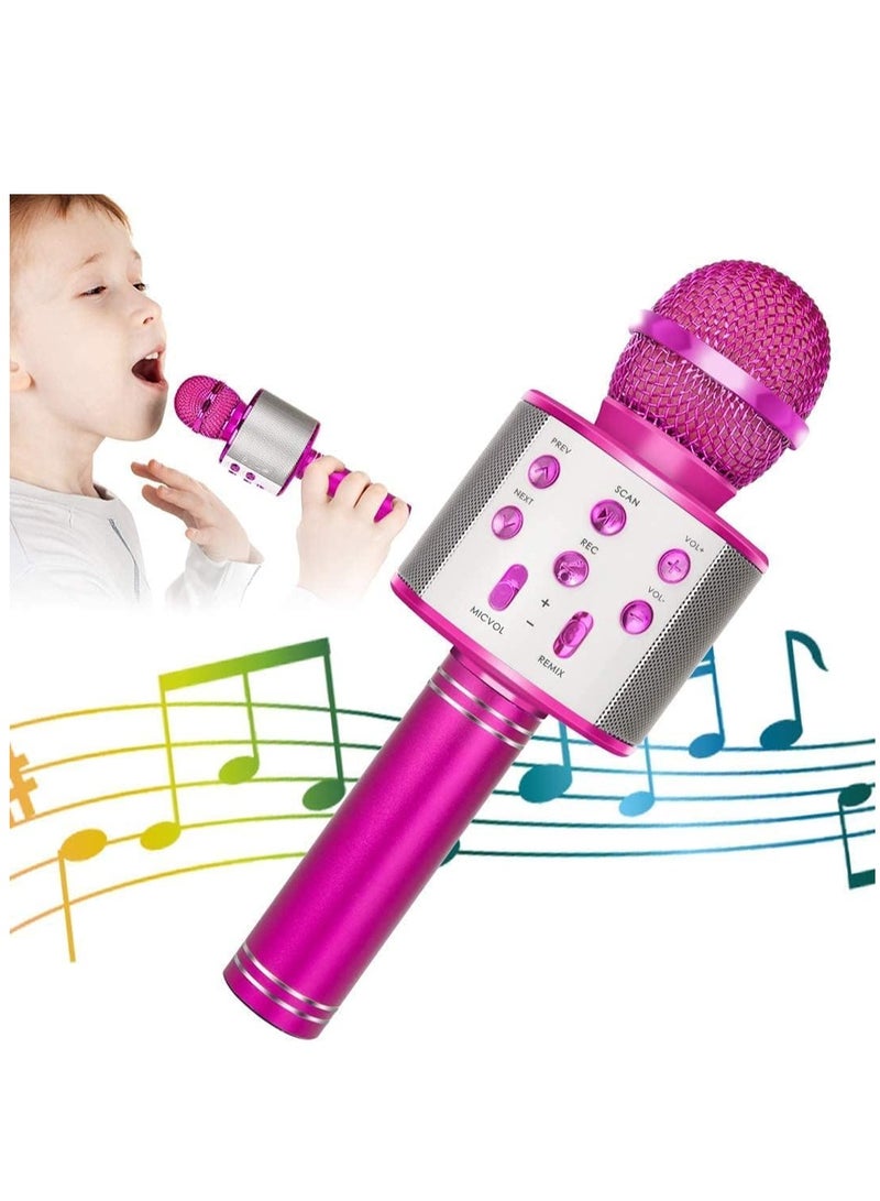 Wireless Bluetooth Karaoke Microphone for Kids, 5-in-1 Portable Handheld Karaoke Mic Speaker Player Recorder with Adjustable Remix FM Radio for Kids Girls Boys Teens Birthday (Hot Pink) - Image 1