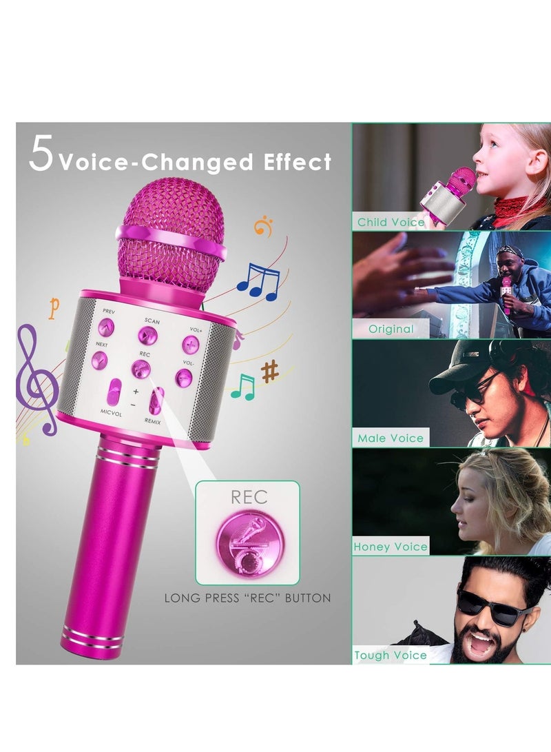 Wireless Bluetooth Karaoke Microphone for Kids, 5-in-1 Portable Handheld Karaoke Mic Speaker Player Recorder with Adjustable Remix FM Radio for Kids Girls Boys Teens Birthday (Hot Pink) - Image 5